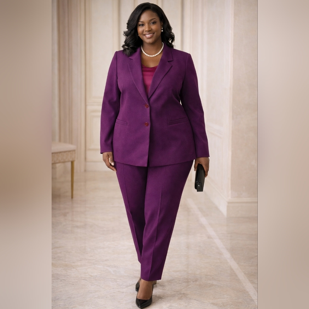 Women's Plus-Size Tailored Pantsuit in Plum
